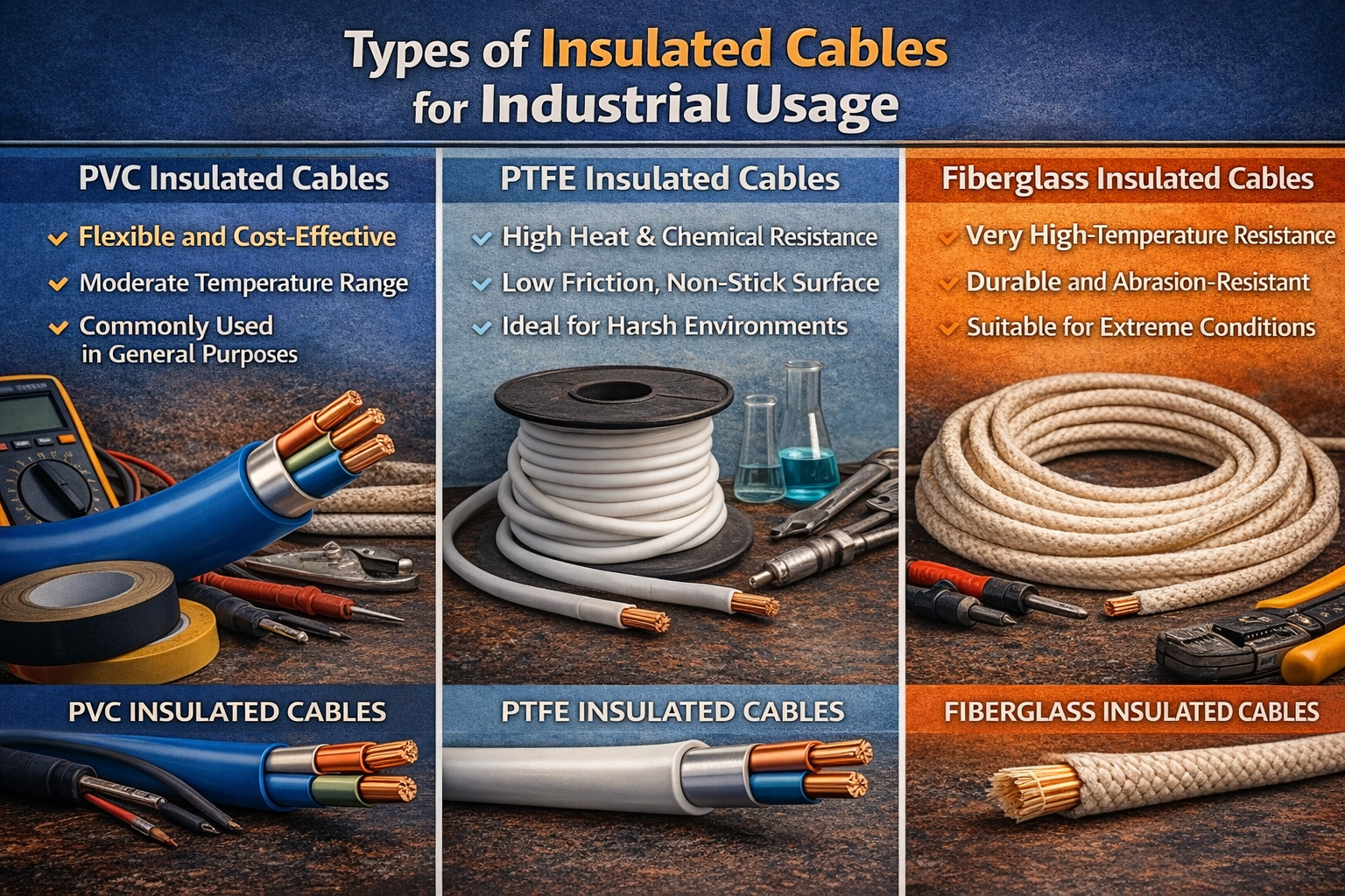 Types​‍​‌‍​‍‌​‍​‌‍​‍‌ of Insulated Cables for Industrial Usage